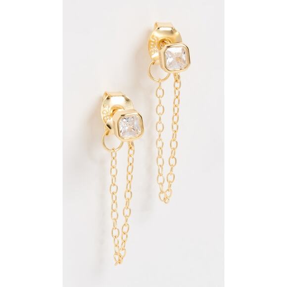 Adina Eden 14k Gold Square Bezel Front Back Stud Earrings - One Size - Picture 1 of 6